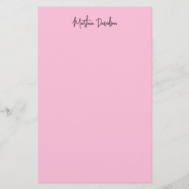 Modern Minimalist Plain Pink Creative Calligraphy Stationery (Front)