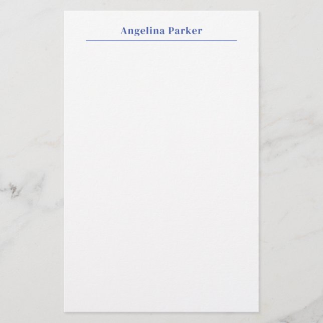 Modern Minimalist Plain Simple Blue White Stationery (Front)
