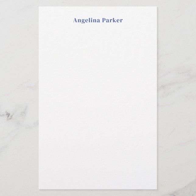Modern Minimalist Plain Simple Blue White Stationery (Front)