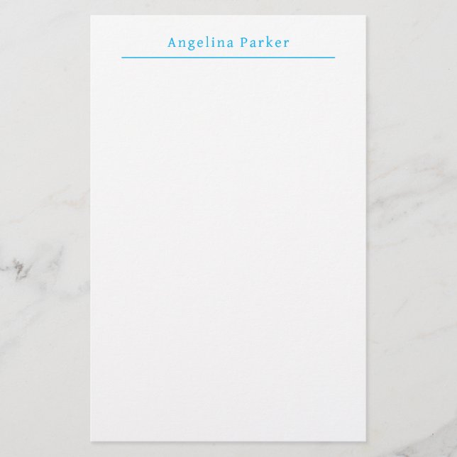 Modern Minimalist Plain Simple Blue White Stationery (Front)