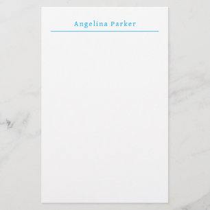 Modern Minimalist Plain Simple Blue White Stationery