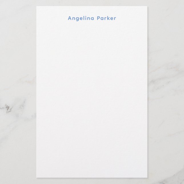 Modern Minimalist Plain Simple Blue White Stationery (Front)