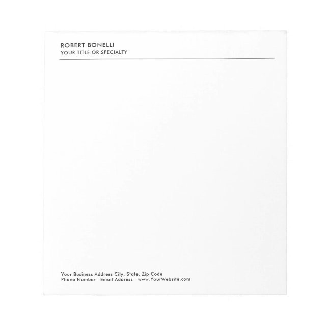 Modern Minimalist Plain Simple Business  Notepad (Front)