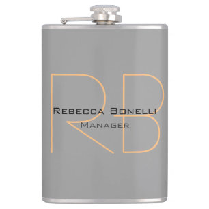 Modern Minimalist Plain Simple Monogram Manager Hip Flask
