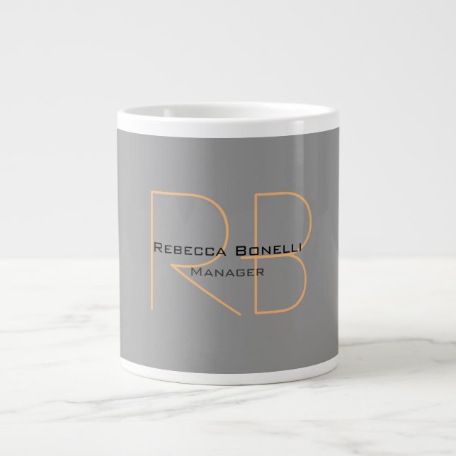 Modern Minimalist Plain Simple Monogram Manager Large Coffee Mug (Front)