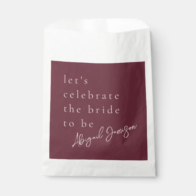 Modern Minimalist Plum Bridal Shower Favour Bag (Front)