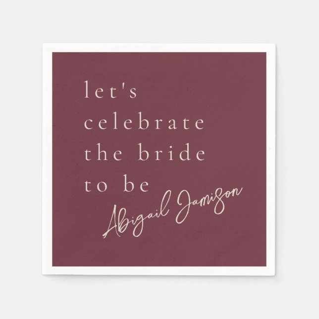 Modern Minimalist Plum Bridal Shower Napkin (Front)