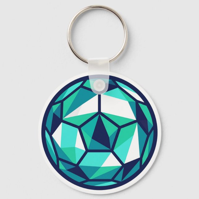 Modern Minimalist Polygon Soccer Ball Key Ring (Front)