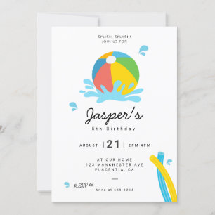 Modern Minimalist Pool Party Birthday Invitation