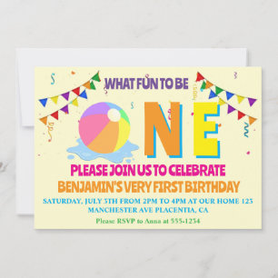 Modern Minimalist Pool Party First Birthday Invitation