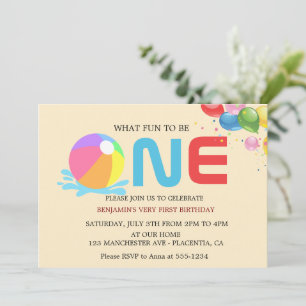 Modern Minimalist Pool Party First Birthday Invitation