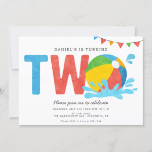 Modern Minimalist Pool Party Second Birthday Invitation