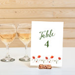 Modern Minimalist Poppies Wedding Table Number<br><div class="desc">Modern and minimalist  floral wedding table number features watercolor poppies bottom border with customisable text (shown in forest green ink,  which can be changed).</div>