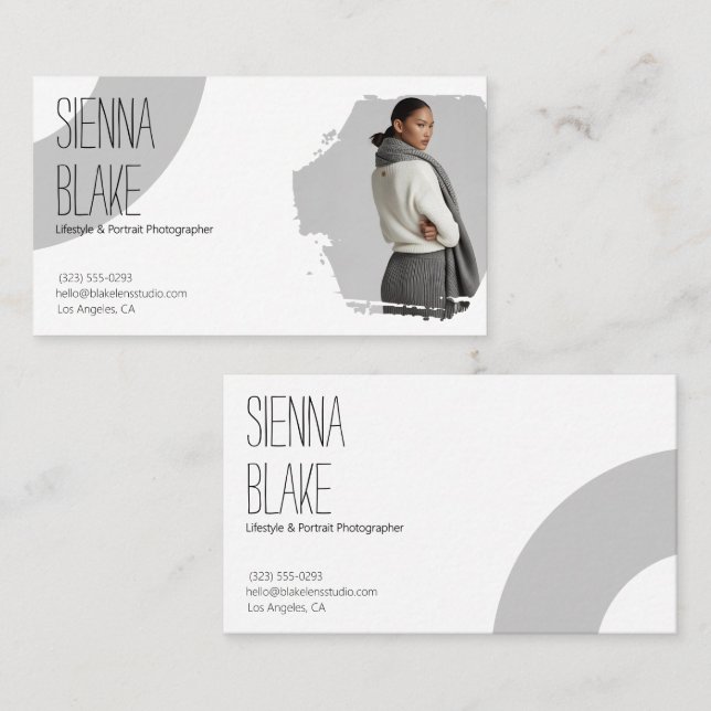 Modern Minimalist Portrait Photographer Photo Business Card (Front/Back)