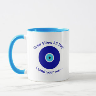 Modern, Minimalist Positive Energy, Blue Evil Eye Mug