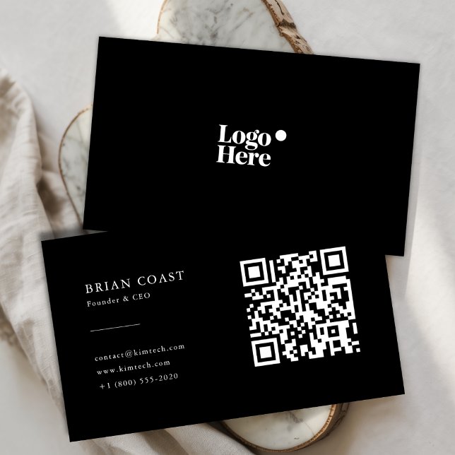 Modern Minimalist Professional Black QR Code Logo Business Card (Creator Uploaded)