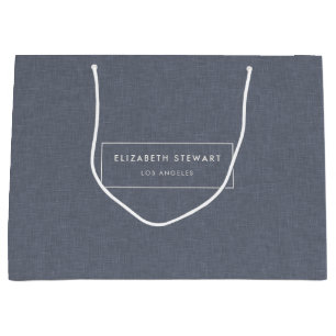 Modern Minimalist Professional Blue Linen Ivory Large Gift Bag
