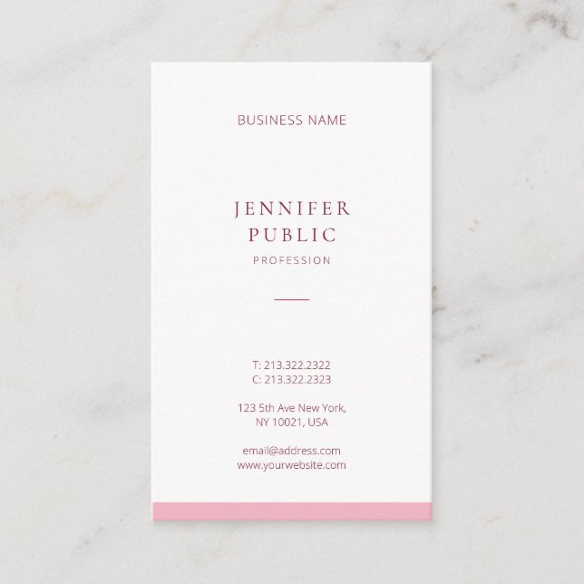 Modern Minimalist Professional Elegant Pink Plain Business Card (Front)