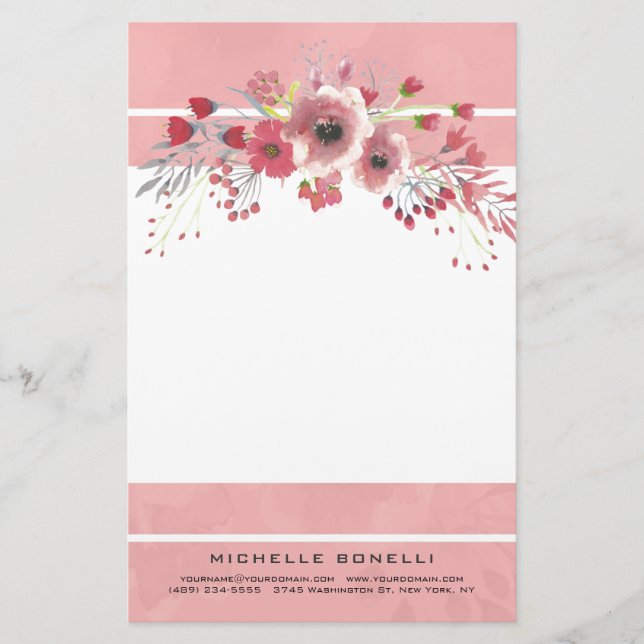 Modern Minimalist Professional Flowers Feminine Stationery (Front)