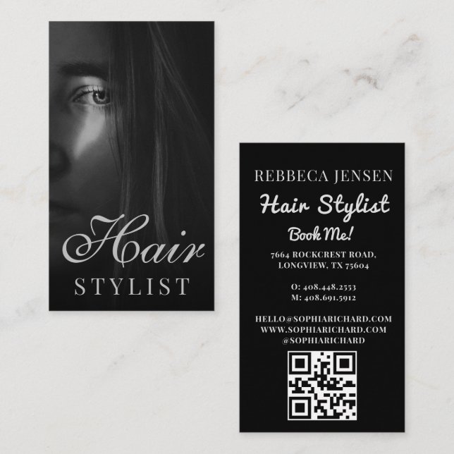 Modern Minimalist Professional Hair Stylist Photo  Business Card (Front/Back)
