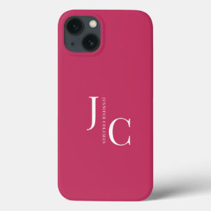 Modern Minimalist Professional Monogram Hot Pink iPhone 13 Case
