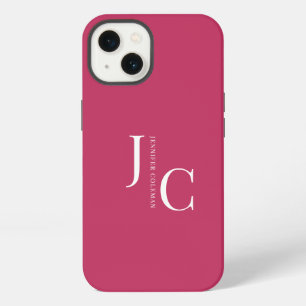 Modern Minimalist Professional Monogram Hot Pink iPhone 13 Case