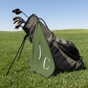 Modern Minimalist Professional Monogram Moss Green Golf Towel
