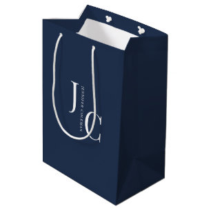 Modern Minimalist Professional Monogram Navy Blue Medium Gift Bag