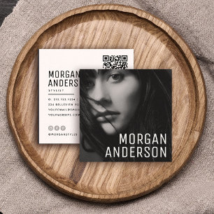 Modern Minimalist Professional Photo QR CODE Square Business Card