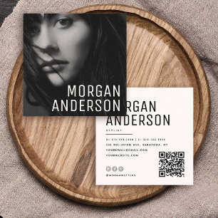 Modern Minimalist Professional Photo QR CODE Square Business Card
