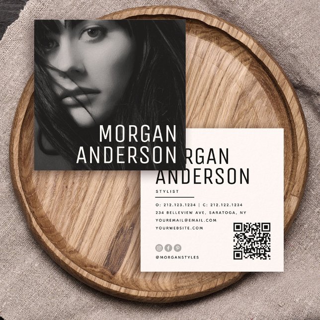 Modern Minimalist Professional Photo QR CODE Square Business Card (Creator Uploaded)