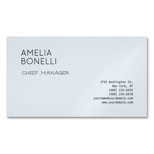 Modern Minimalist Professional Plain Blue Magnetic Business Card (Front)