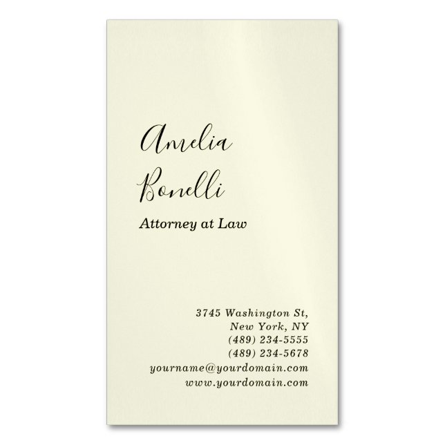 Modern Minimalist Professional Plain Light Yellow Magnetic Business Card (Front Vertical)
