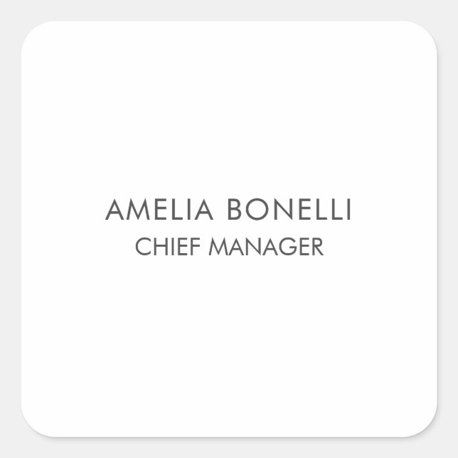 Modern Minimalist Professional Plain Simple Square Sticker (Front)
