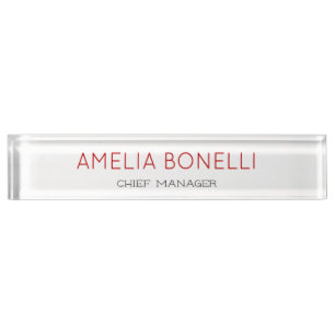 Modern Minimalist Professional Plain White Red Nameplate