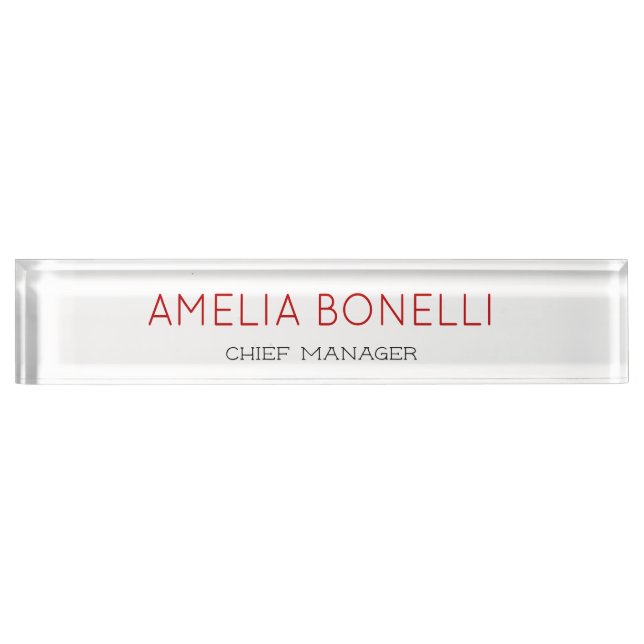 Modern Minimalist Professional Plain White Red Nameplate (Front)