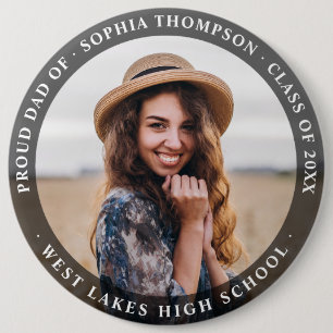 Modern Minimalist Proud Dad Graduate Photo Dark 6 Cm Round Badge