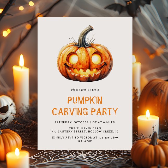 Modern Minimalist Pumpkin Carving Party Halloween Invitation (Creator Uploaded)