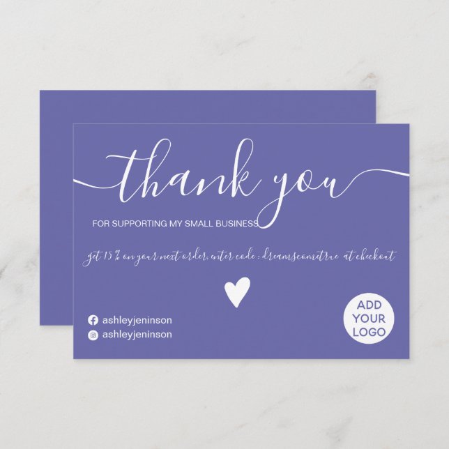 Modern minimalist purple blue order thank you (Front/Back)