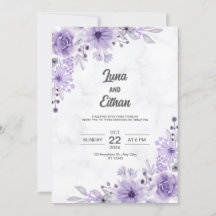 Modern Minimalist Purple Floral Wedding Invitation