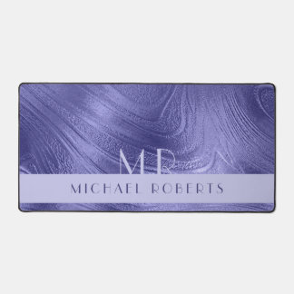 Modern Minimalist Purple Foil Metallic Monogramed Desk Mat
