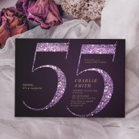 Modern minimalist purple glitter 55th birthday
