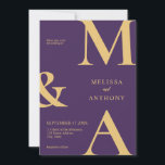 Modern Minimalist Purple Gold Monogram Wedding Invitation<br><div class="desc">Modern Minimalist Purple Gold Monogram Wedding Invitation. Features bold monogram typography and minimal graphic design. Personalise text with all the details of your special day.</div>