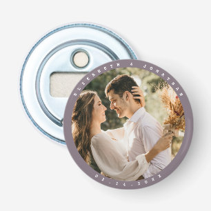 Modern Minimalist Purple Grey Photo Wedding Favour Bottle Opener