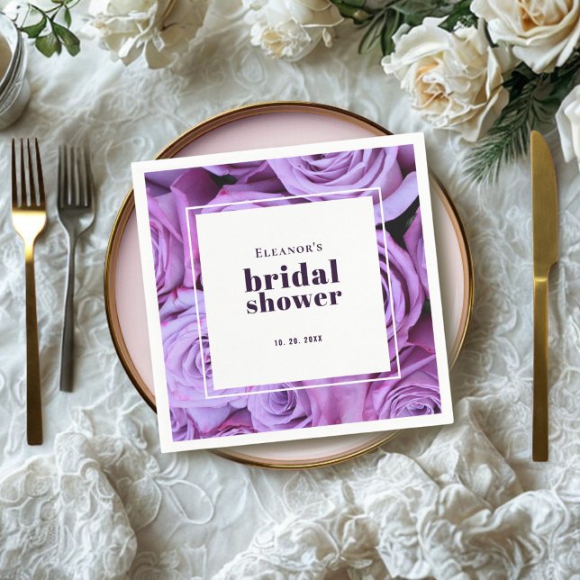 Modern Minimalist Purple Roses Bridal Shower Napkin (Creator Uploaded)