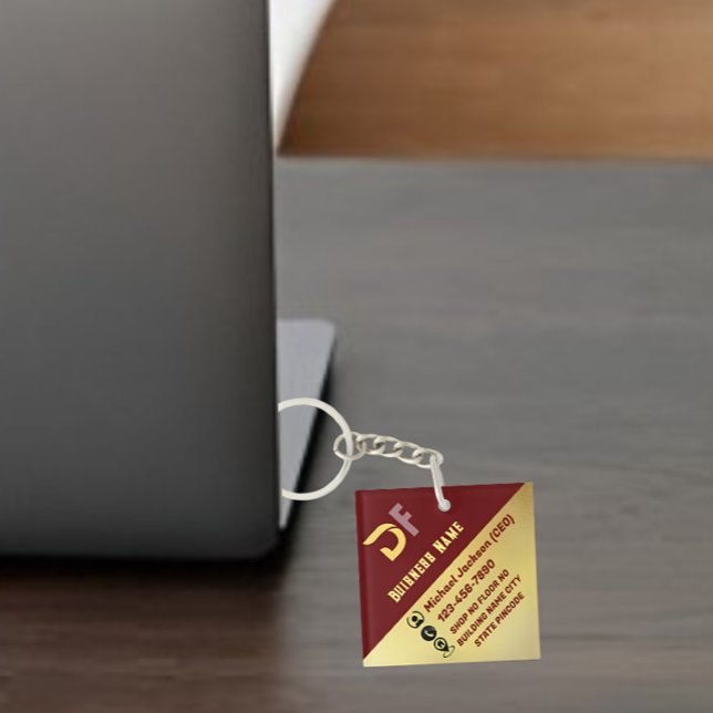 Modern Minimalist QR Code Buisness Logo Golden  Key Ring (Creator Uploaded)