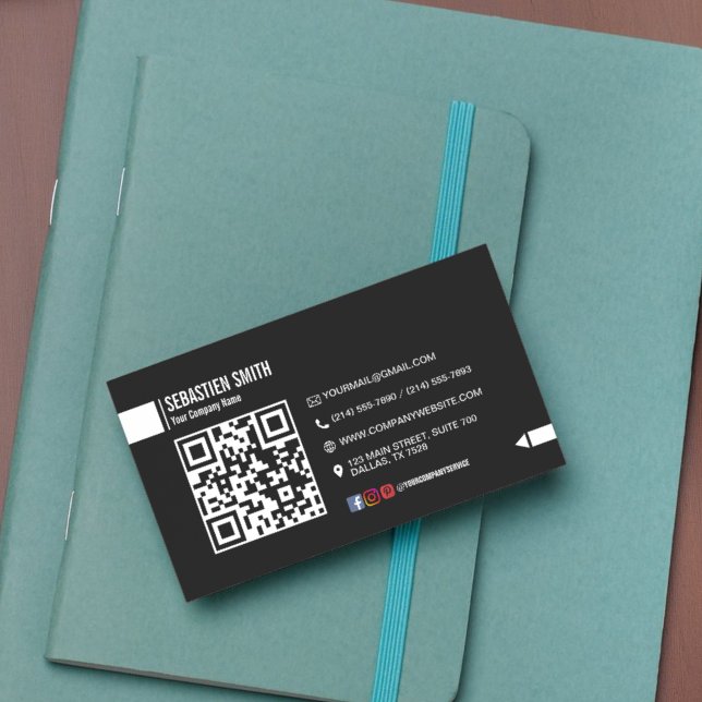 Modern Minimalist QR Code Business Card - Black  (Modern Minimalist QR Code Business Card - Black)