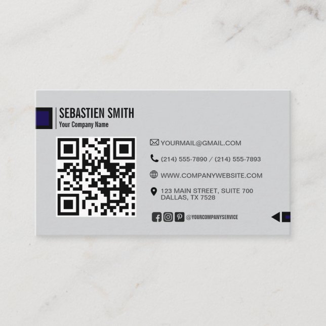 Modern Minimalist QR Code Business Card - Grey  (Front)