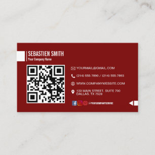 Modern Minimalist QR Code Business Card - Red