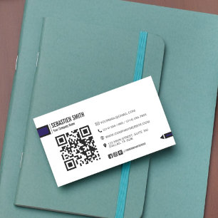 Modern Minimalist QR Code Business Card - White